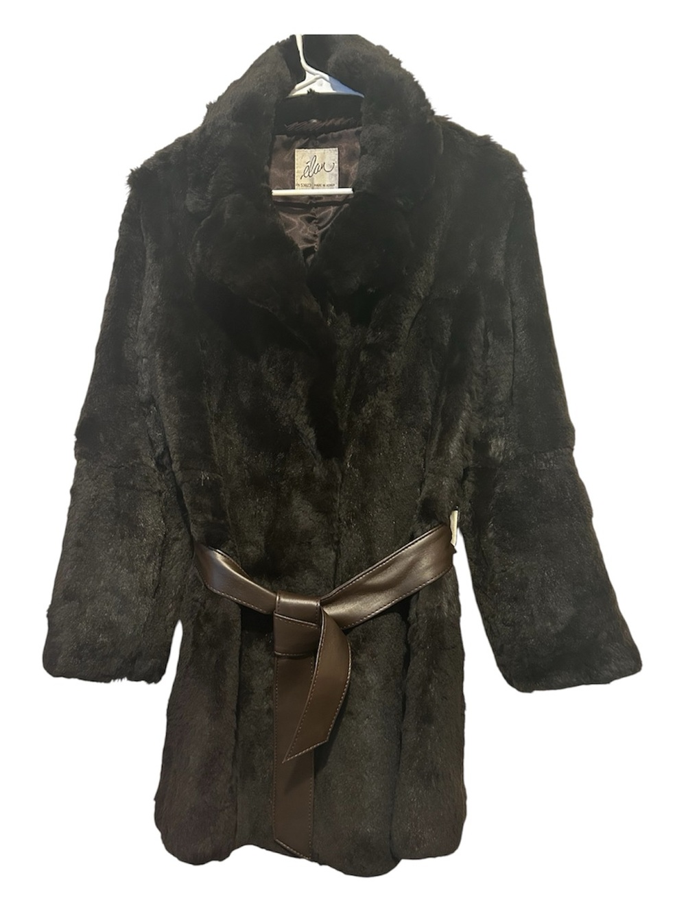 Vintage Élan French Rabbit Fur Belted Coat - Size Medium